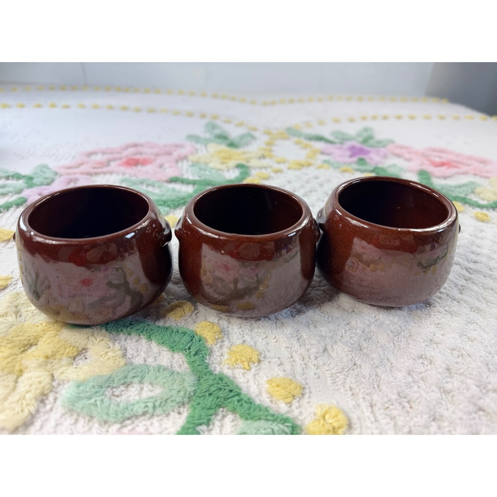 West Bend Vintage Brown Glazed Stoneware Individual Bean Pots Set‎ of 3 Crocks